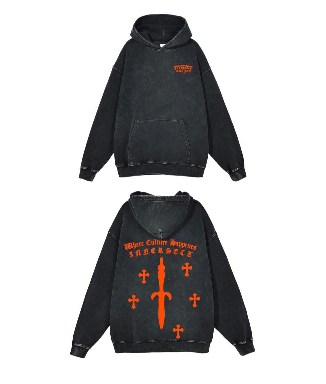LONEONES X INNERSECT Hoodie (Orange/Washed Black)