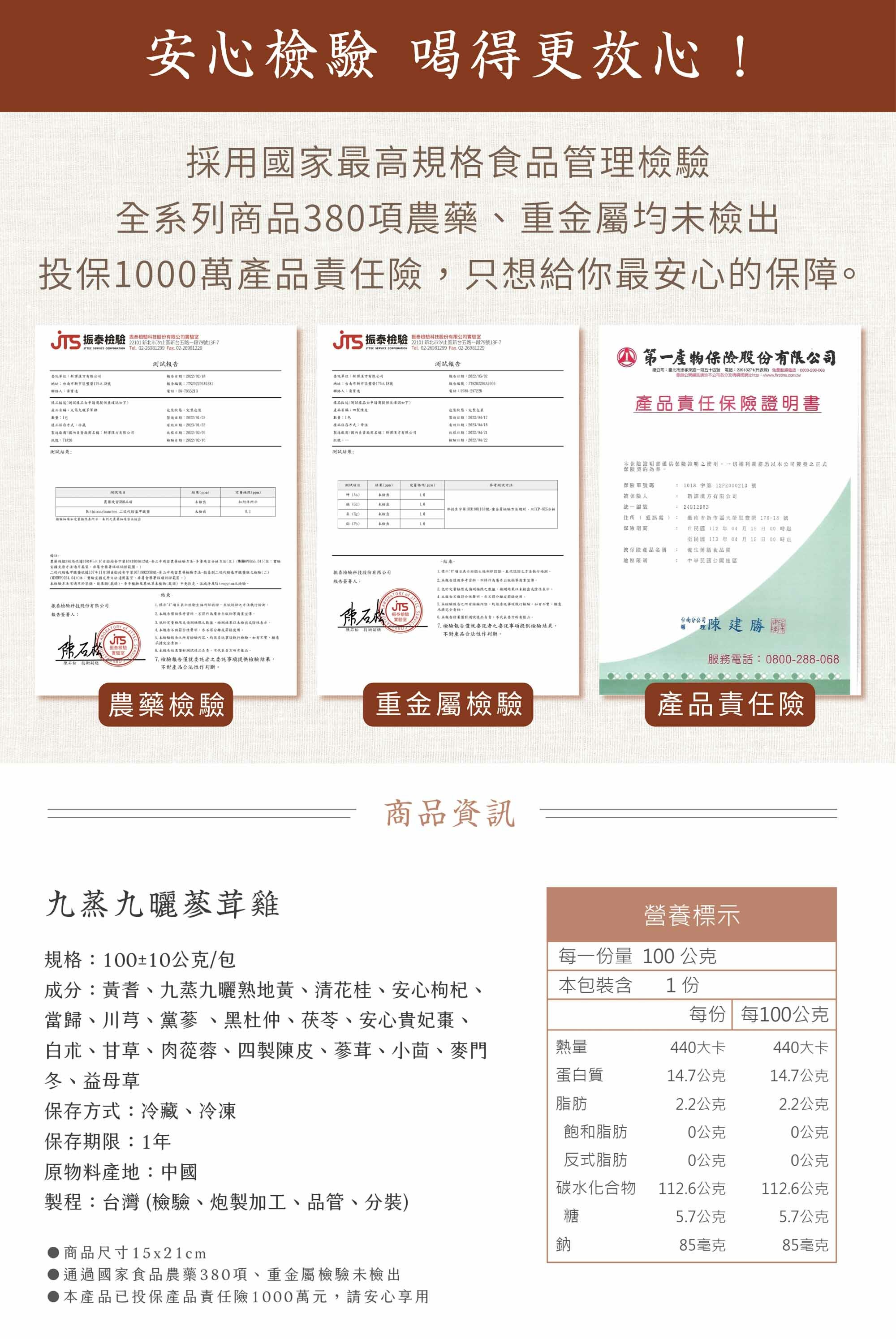 新譯漢方九蒸九曬蔘茸雞檢驗