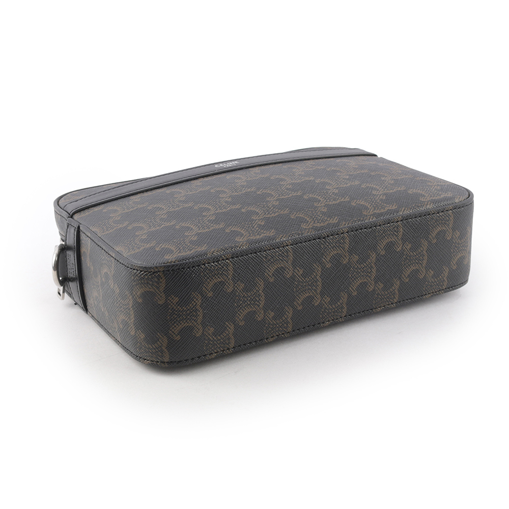 【CELINE】TRIOMPHE 塗層帆布及小牛皮拉鍊郵差包(黑色) 113942EVJ.38SI