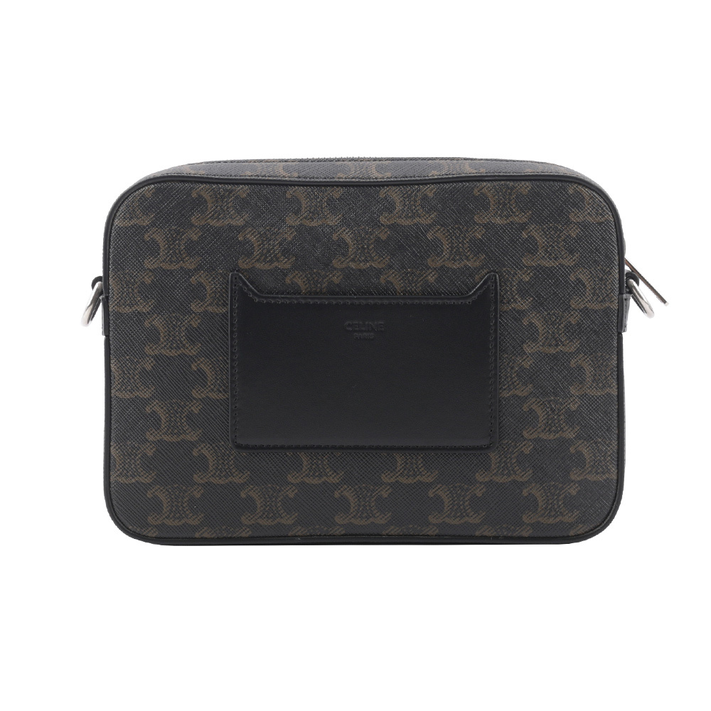 【CELINE】TRIOMPHE 塗層帆布及小牛皮拉鍊郵差包(黑色) 113942EVJ.38SI