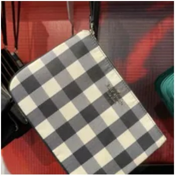 [S] KATE SPADE KC642 CHELSEA TEXTURED GINGHAM MEDIUM WRISTLET POUCH,BLACK MULTI, 196021321894 (SKS839)