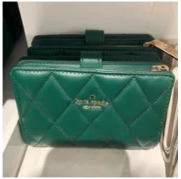 [S] KATE SPADE KA591 CAREY SMOOTH QUILTED LEATHER MEDIUM BI-FOLD WALLET,DEEP JADE, 196021322693 (SKS840)