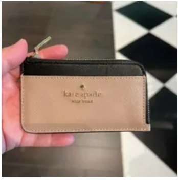 [S] KATE SPADE KC518 MADISON COLORBLOCK SAFFIANO LEATHER TOP ZIP CARD HOLDER,TOASTED HA, 196021322525 (SKS842)