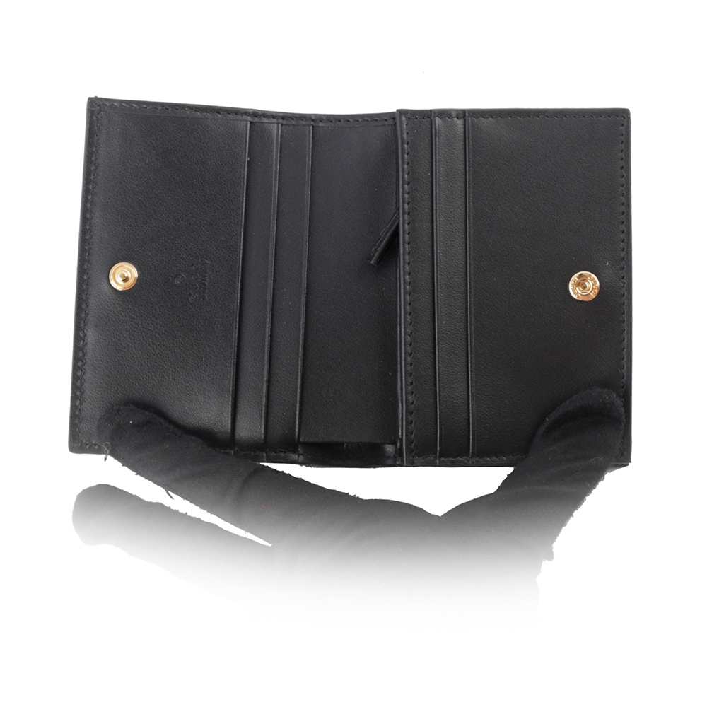【GUCCI】GG Logo 縫線設計二折卡片小短夾(黑色) 723786 UM8IG 1000