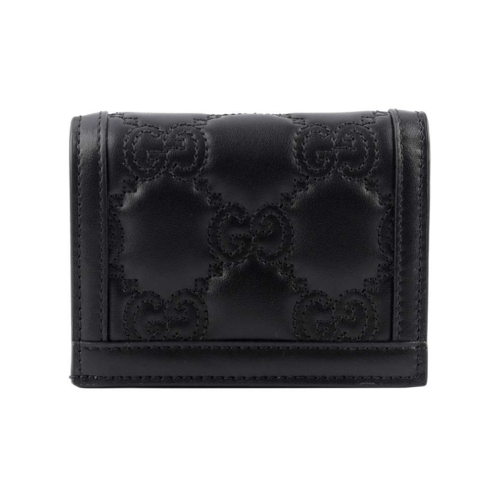 【GUCCI】GG Logo 縫線設計二折卡片小短夾(黑色) 723786 UM8IG 1000