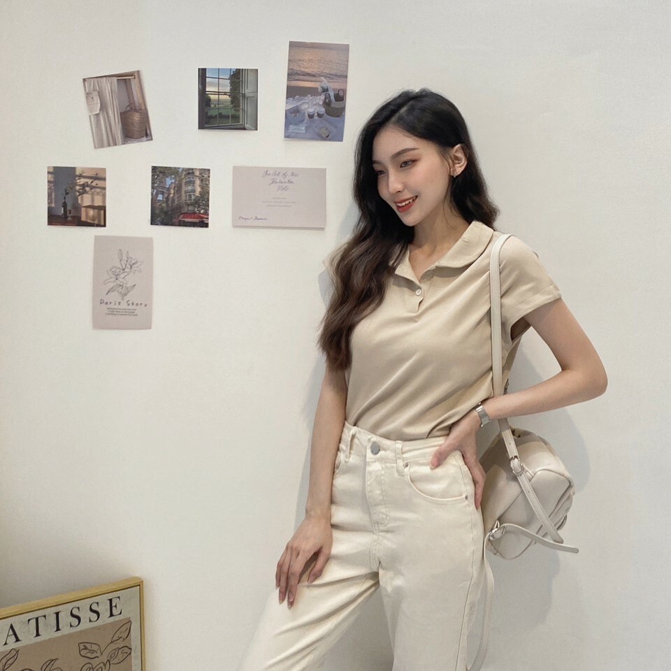 純色翻領棉質上衣/三色