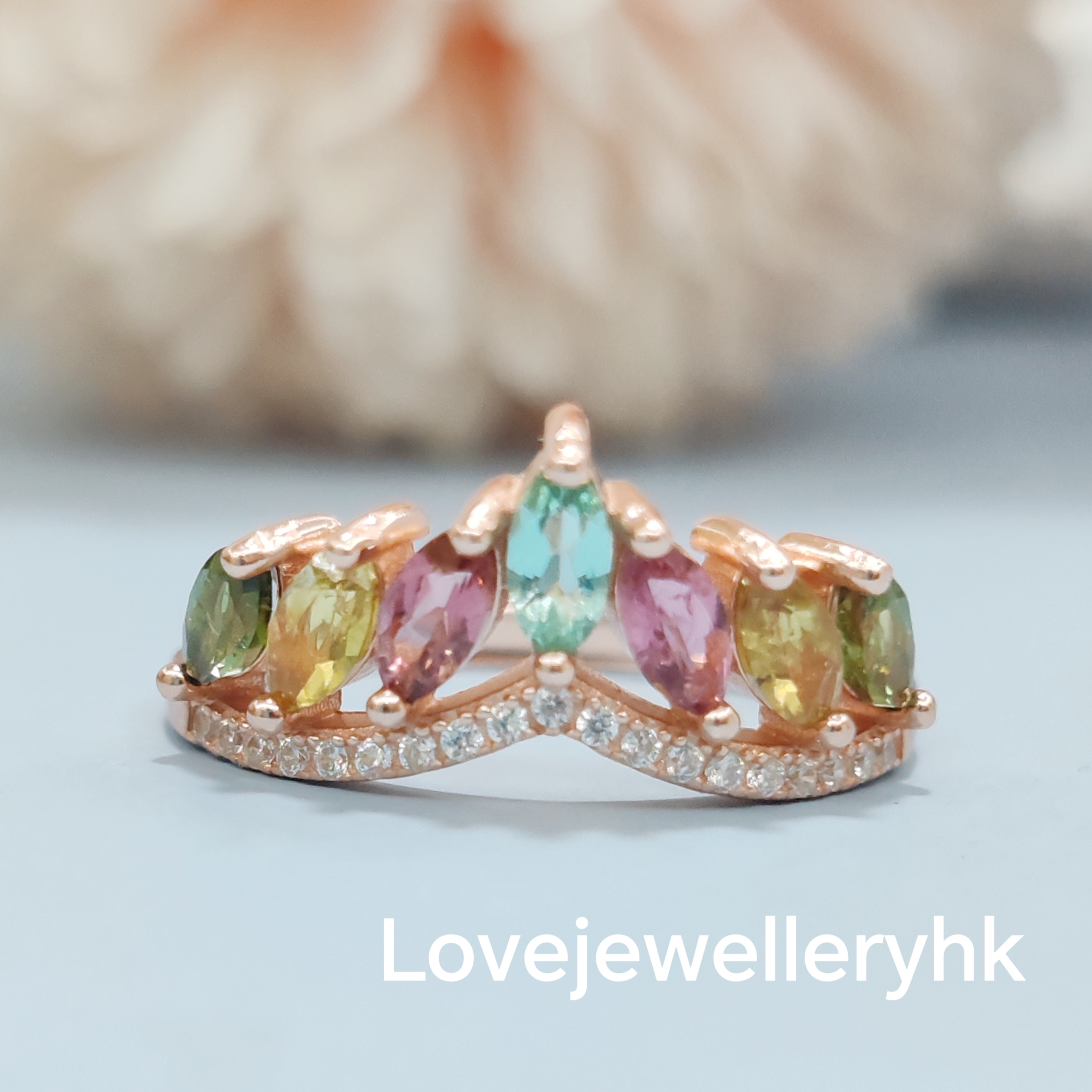 玫瑰金色碧璽皇冠戒指   GR001