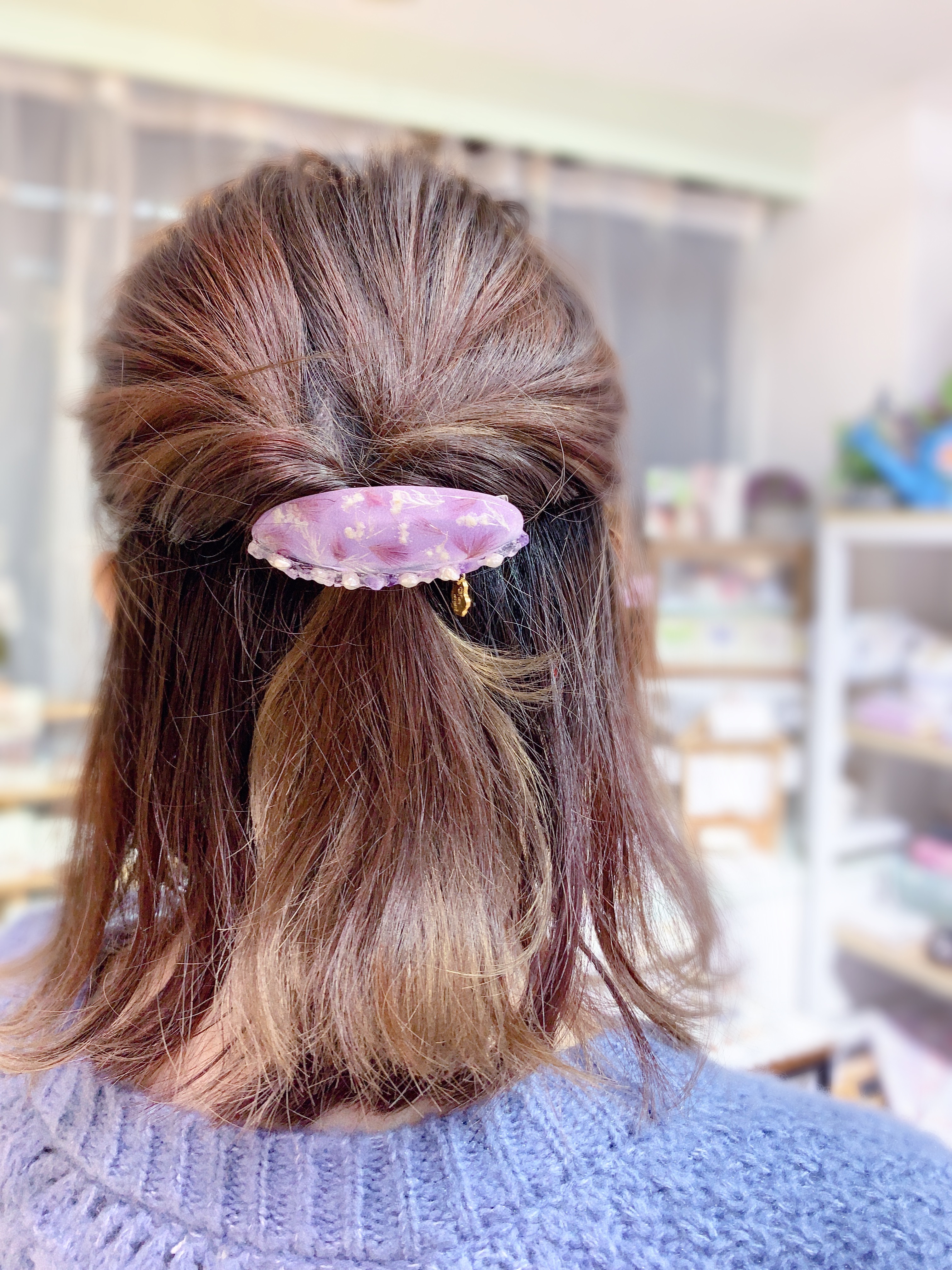 [手作家] 乾花珍珠橢形髮夾