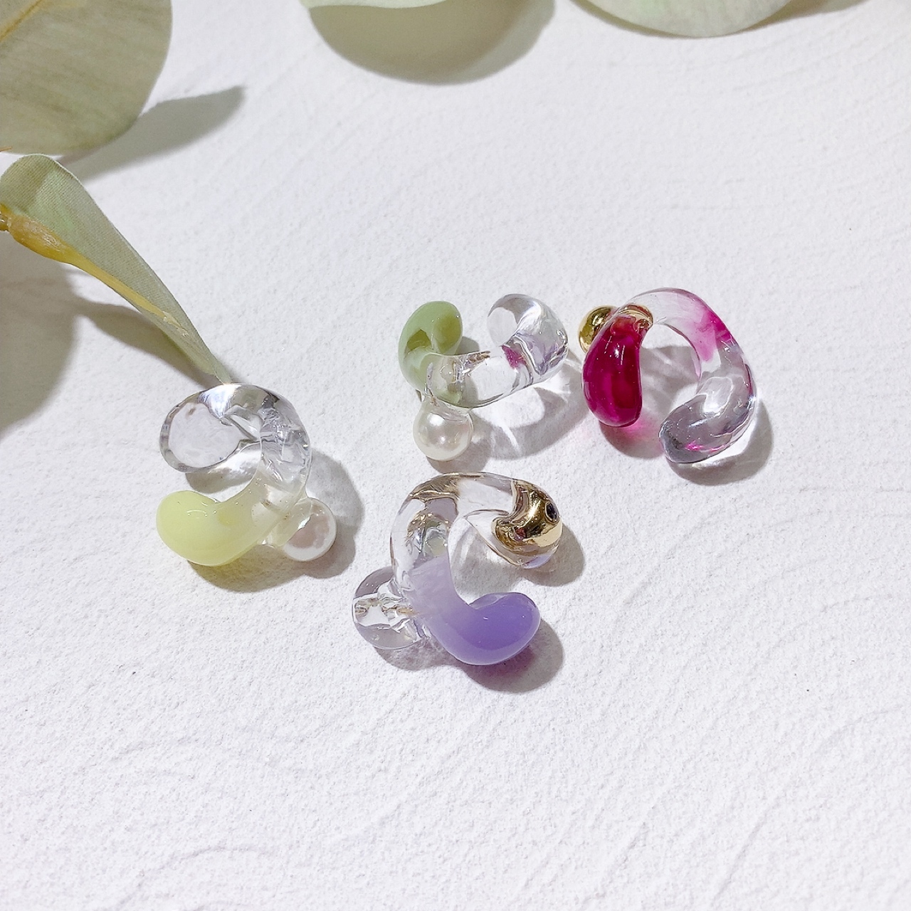 [手作家] 透明感珍珠耳骨夾