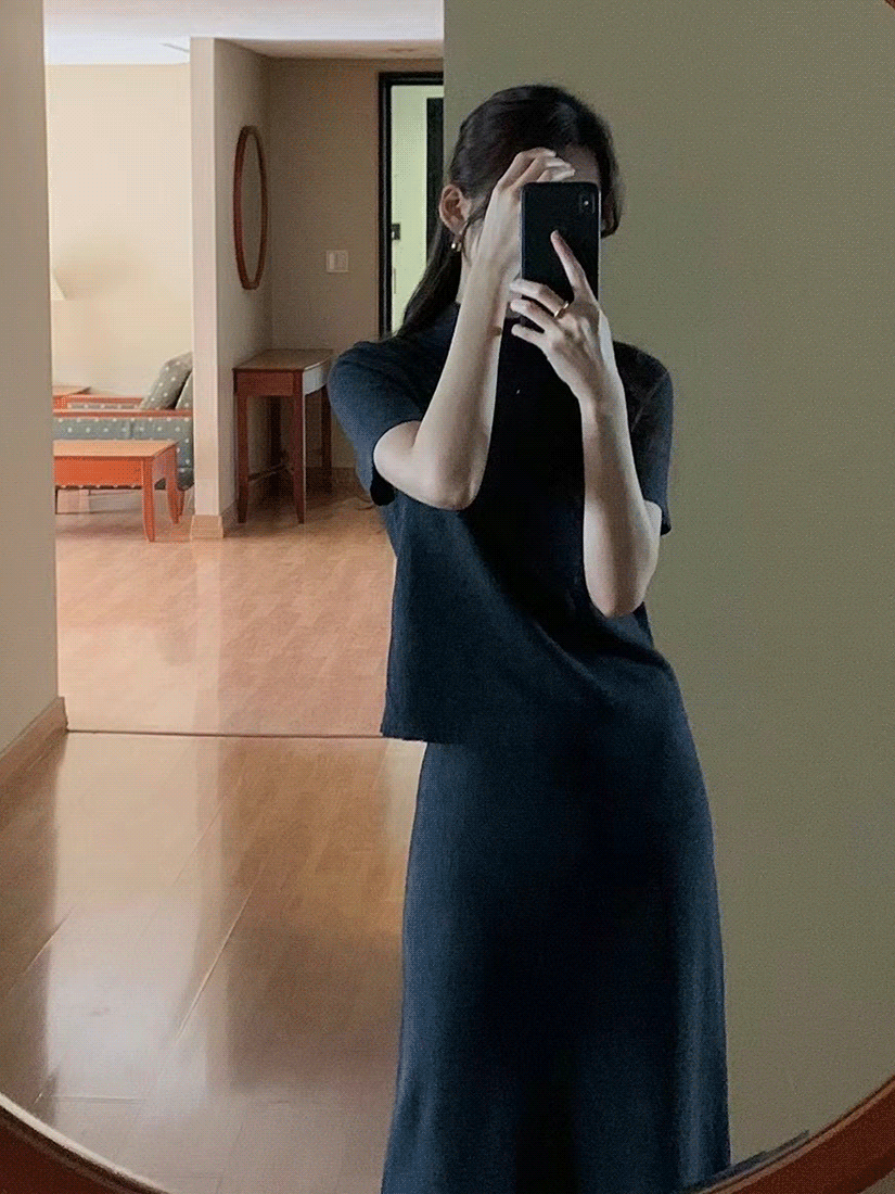 [現貨]小高領針織短袖長裙套裝 [ 3色 / Free ]