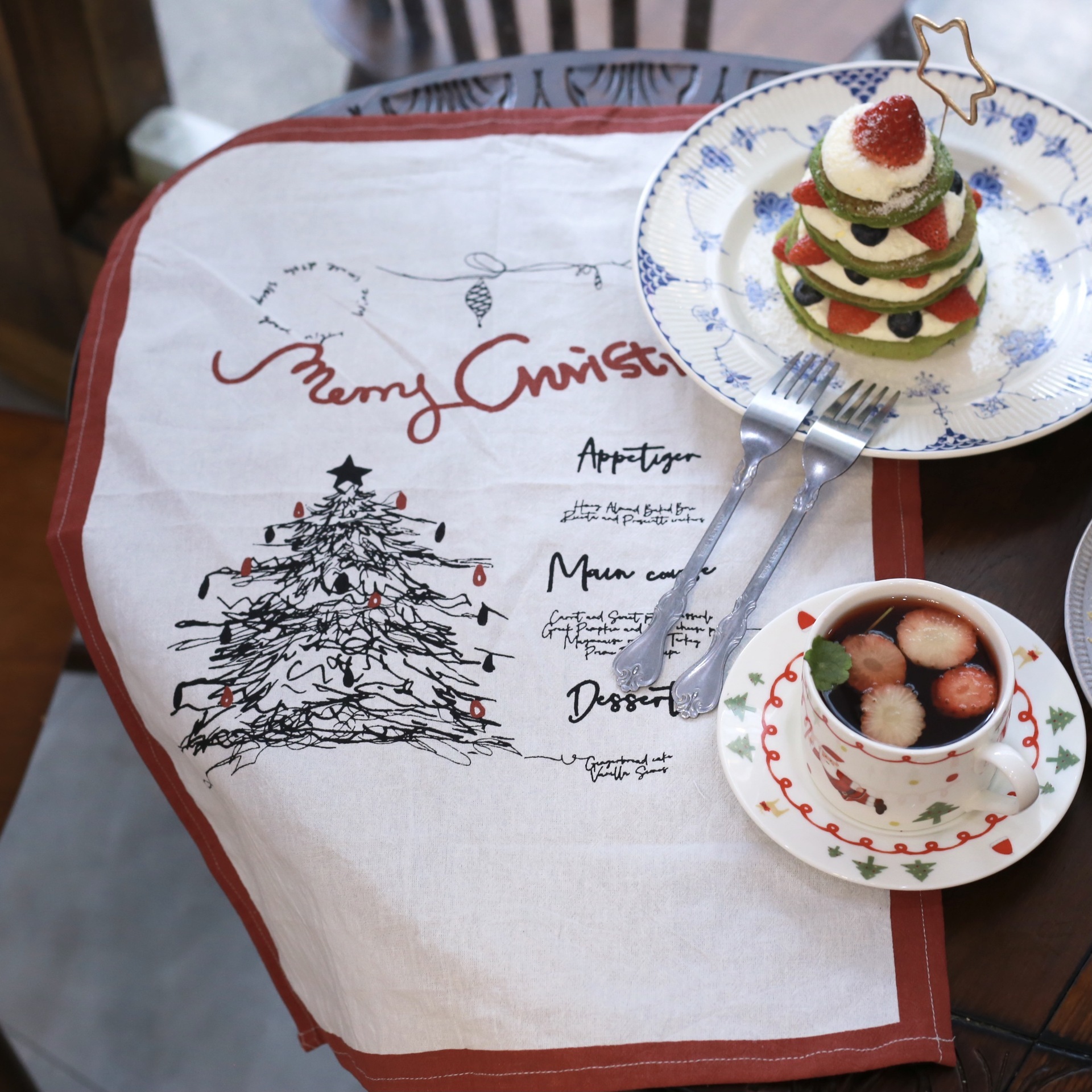 《3057》聖誕節紅色純棉餐巾布