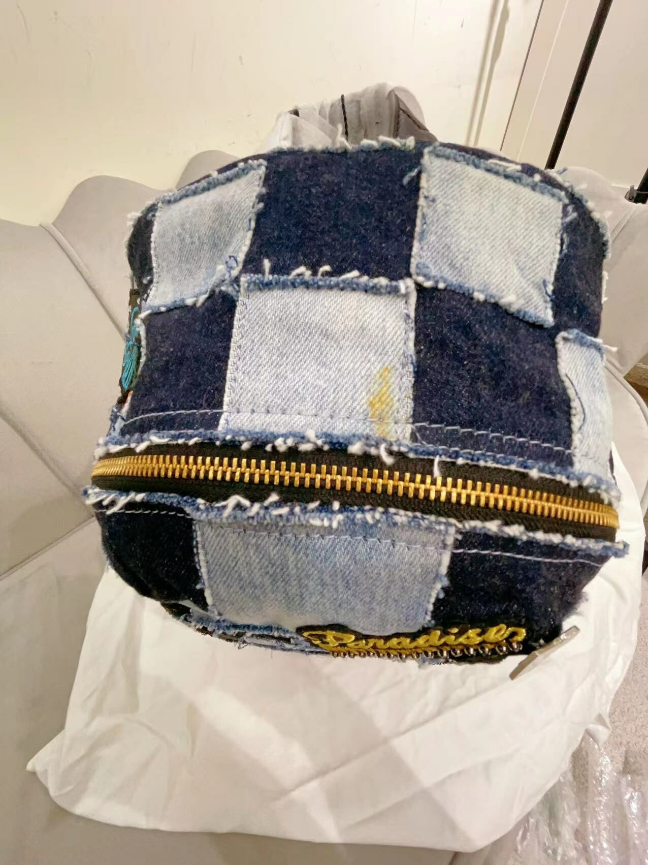 Marc Jacobs 牛仔布格紋雙肩包 -M