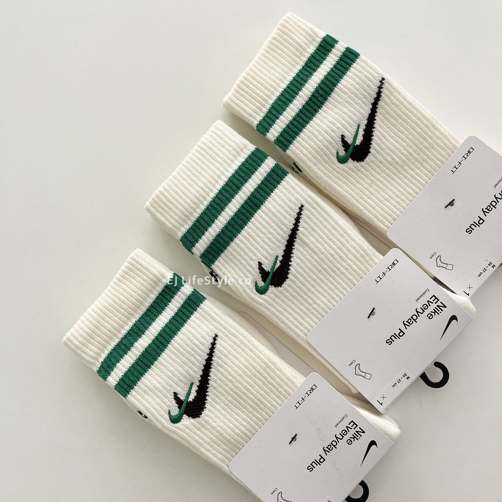 NIKE 勾勾 雙勾 刺繡 長襪 奶油白 復古綠 線條 DQ9165-133 / 現貨