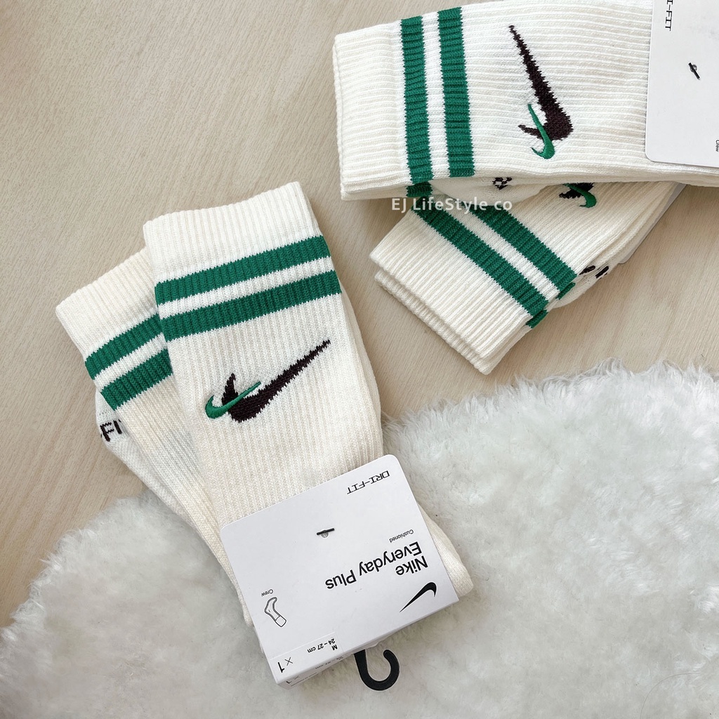 NIKE 勾勾 雙勾 刺繡 長襪 奶油白 復古綠 線條 DQ9165-133 / 現貨