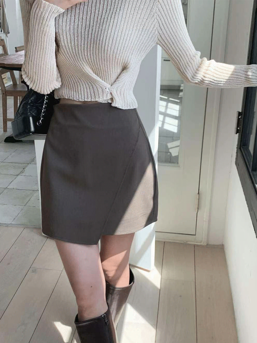 [現貨]不對稱西裝短裙 [ 2色 / S,L ]