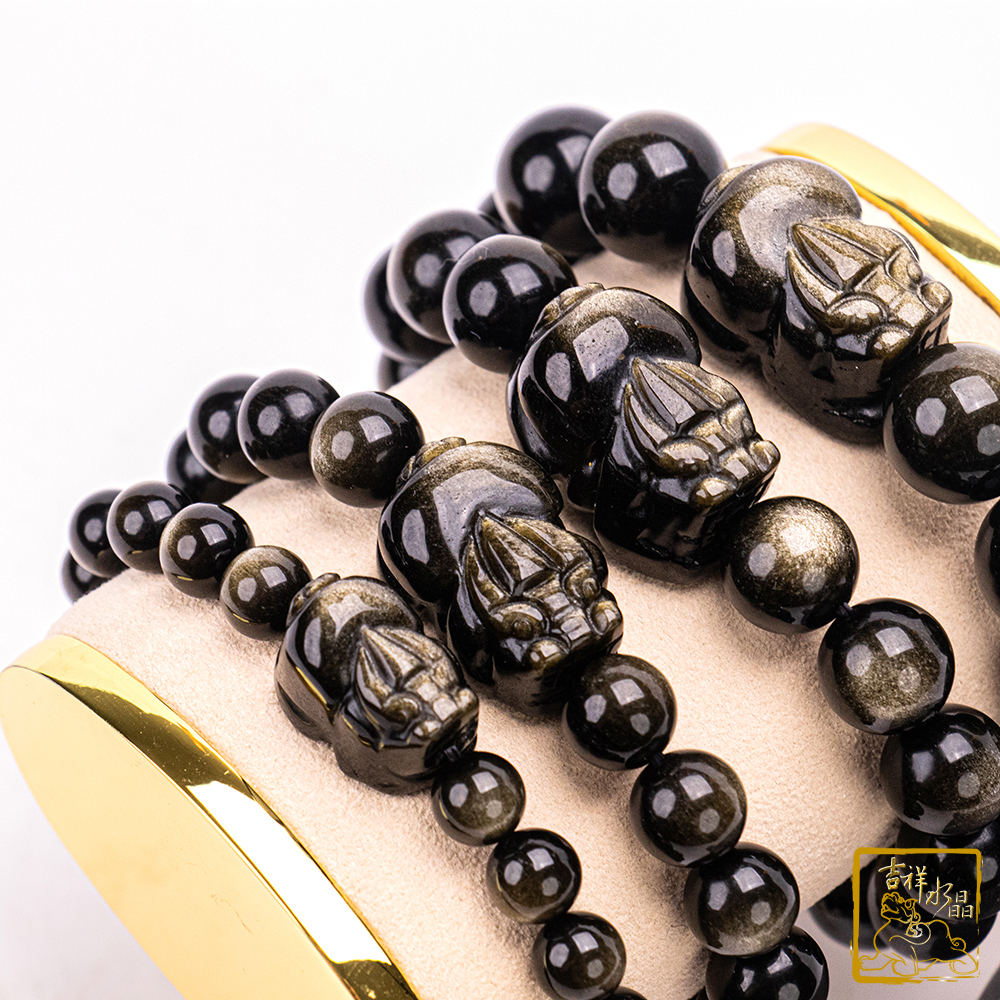 Golden Sheen Obsidian Pixiu bead bracelet