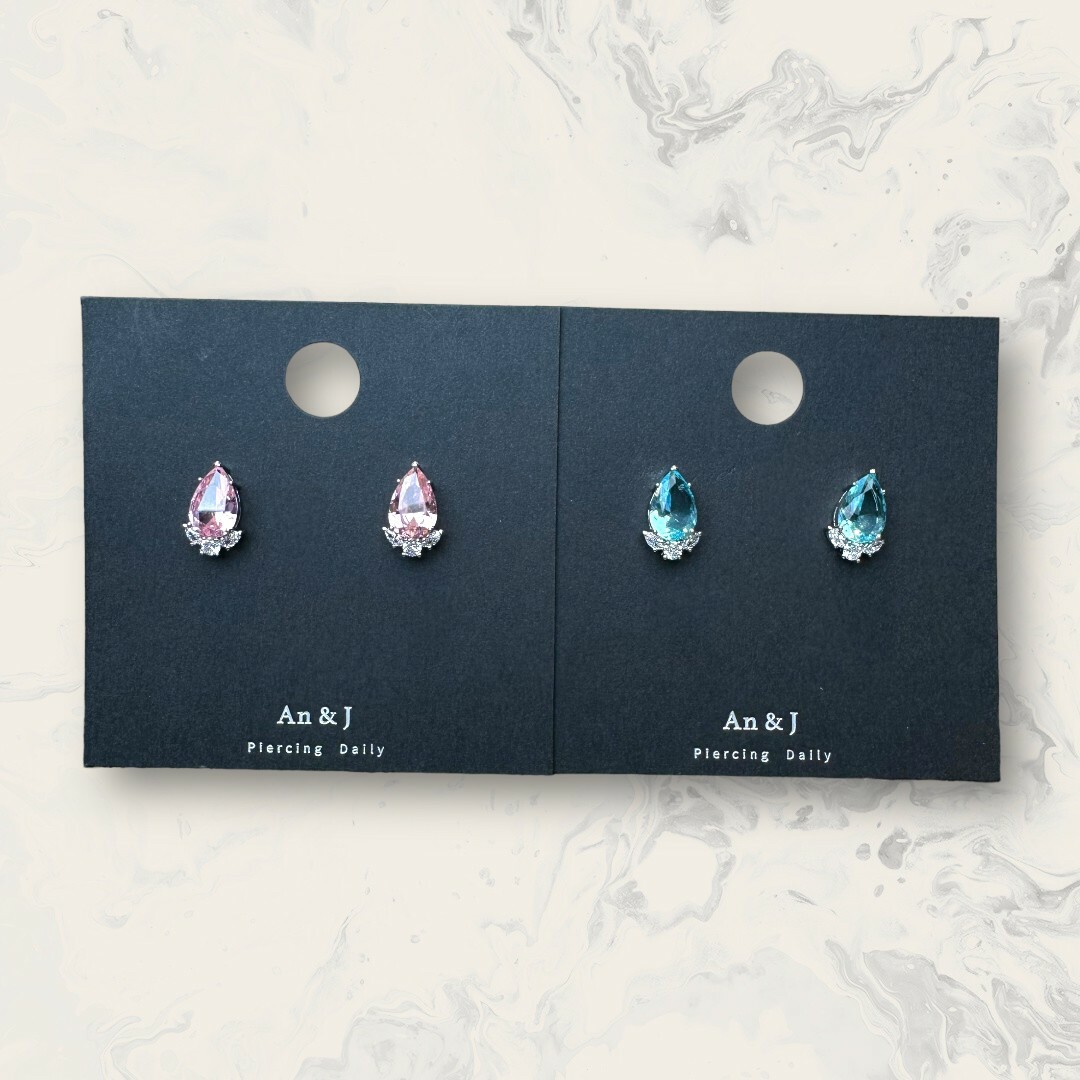 韓國直送-銀針 大水滴鋯下弧形排列白鋯 鍍白金 2色