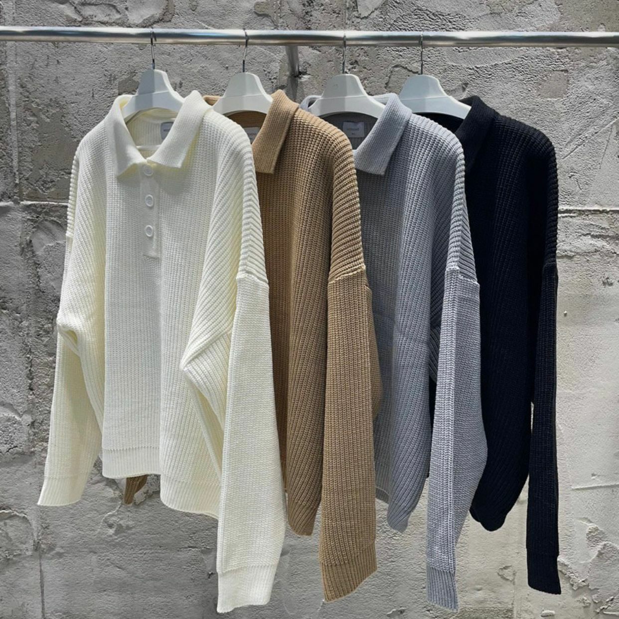 暗直紋半開胸長袖針織 PoloTee WEEKEND-010T