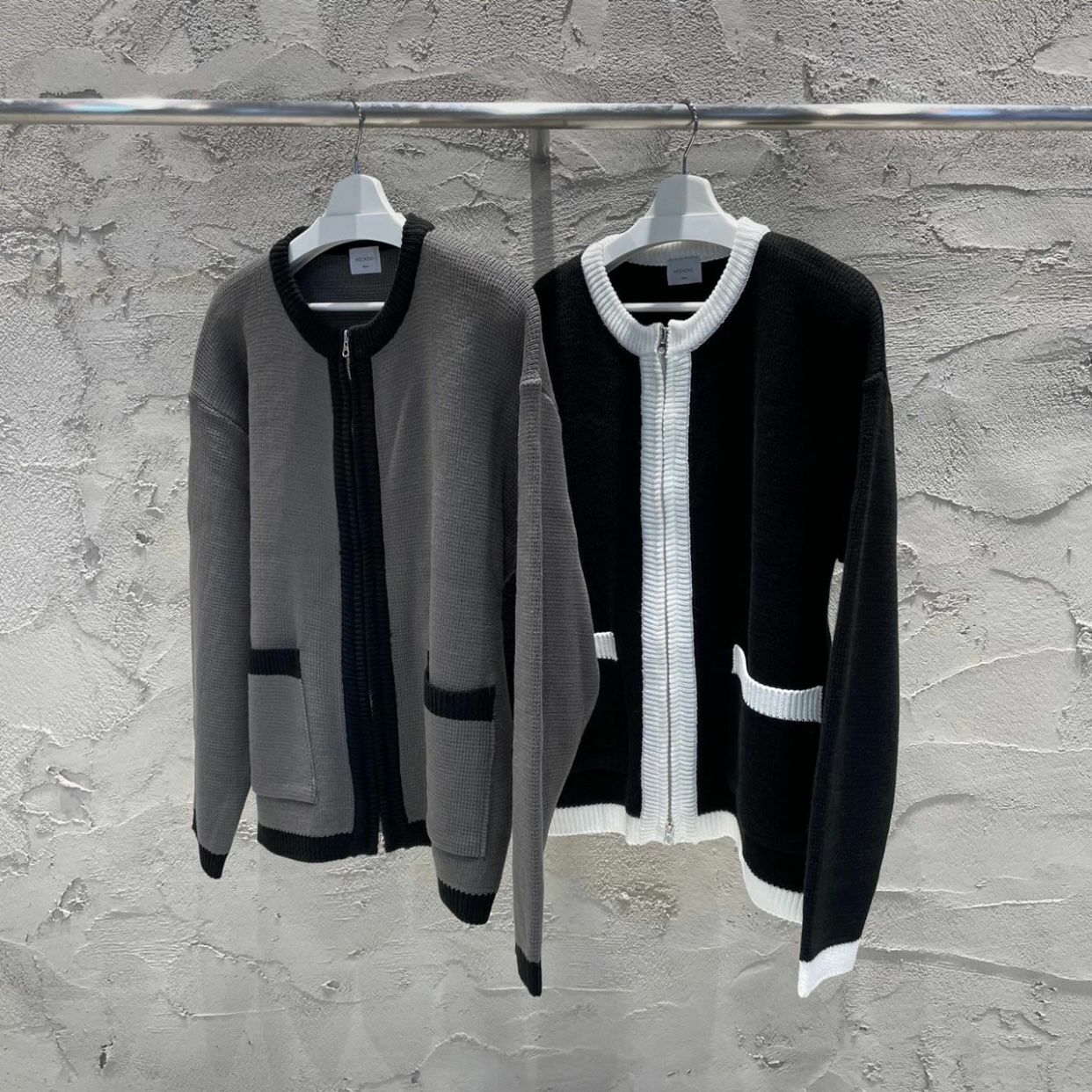 圓領拼色拉鍊針織外套 WEEKEND-019JK