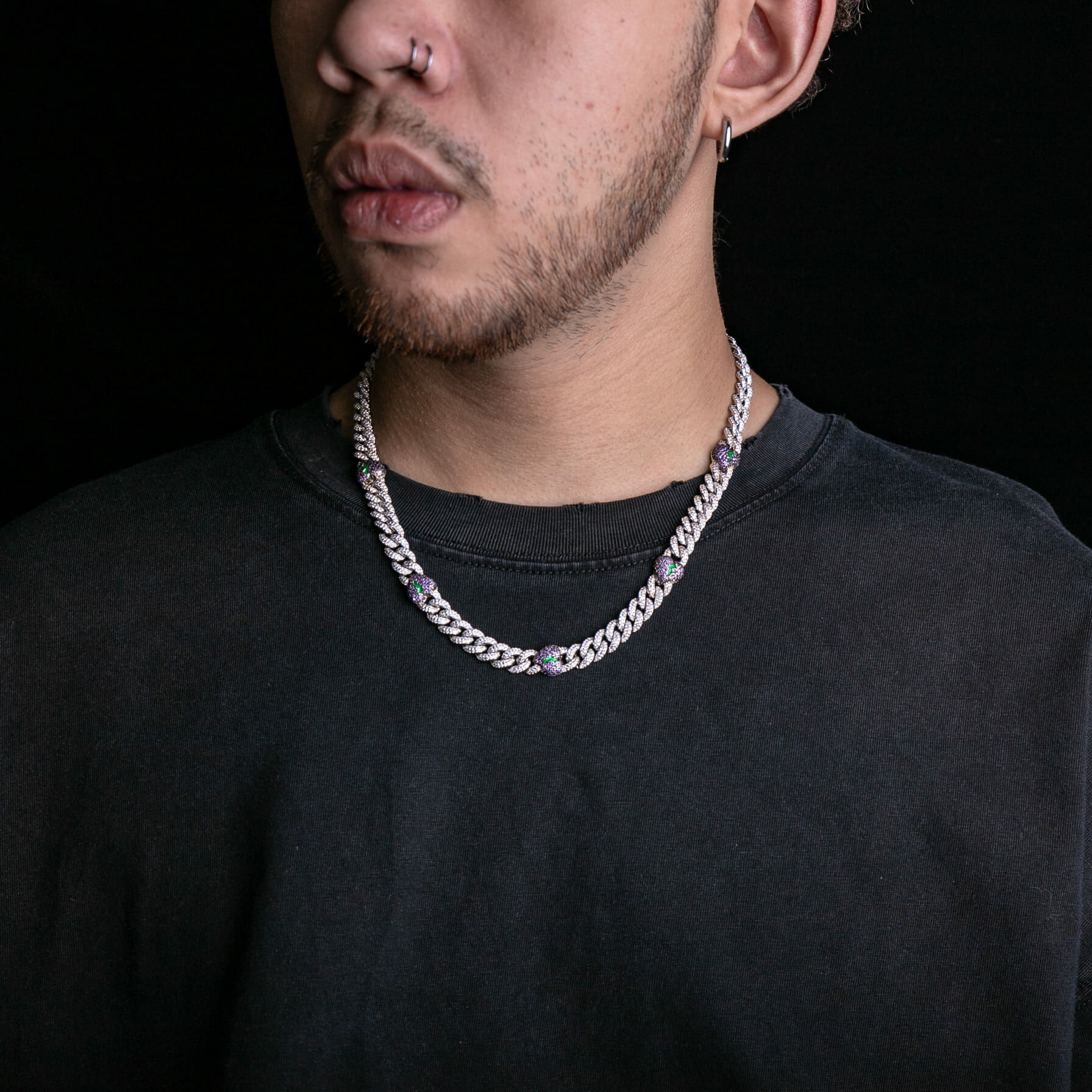 9mm紫色心碎古巴鍊