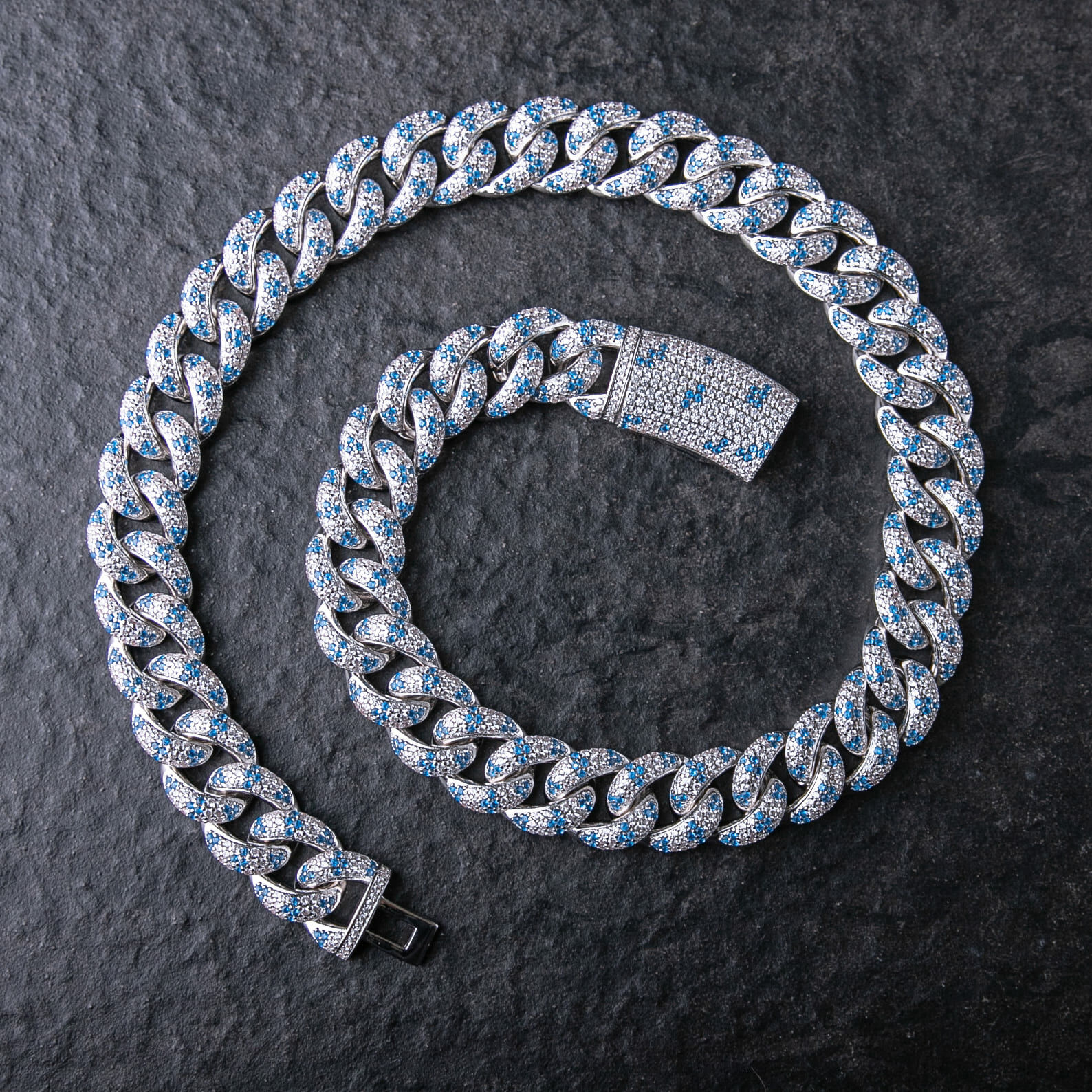 客製化18mm滿鑲彩色迷彩古巴鍊