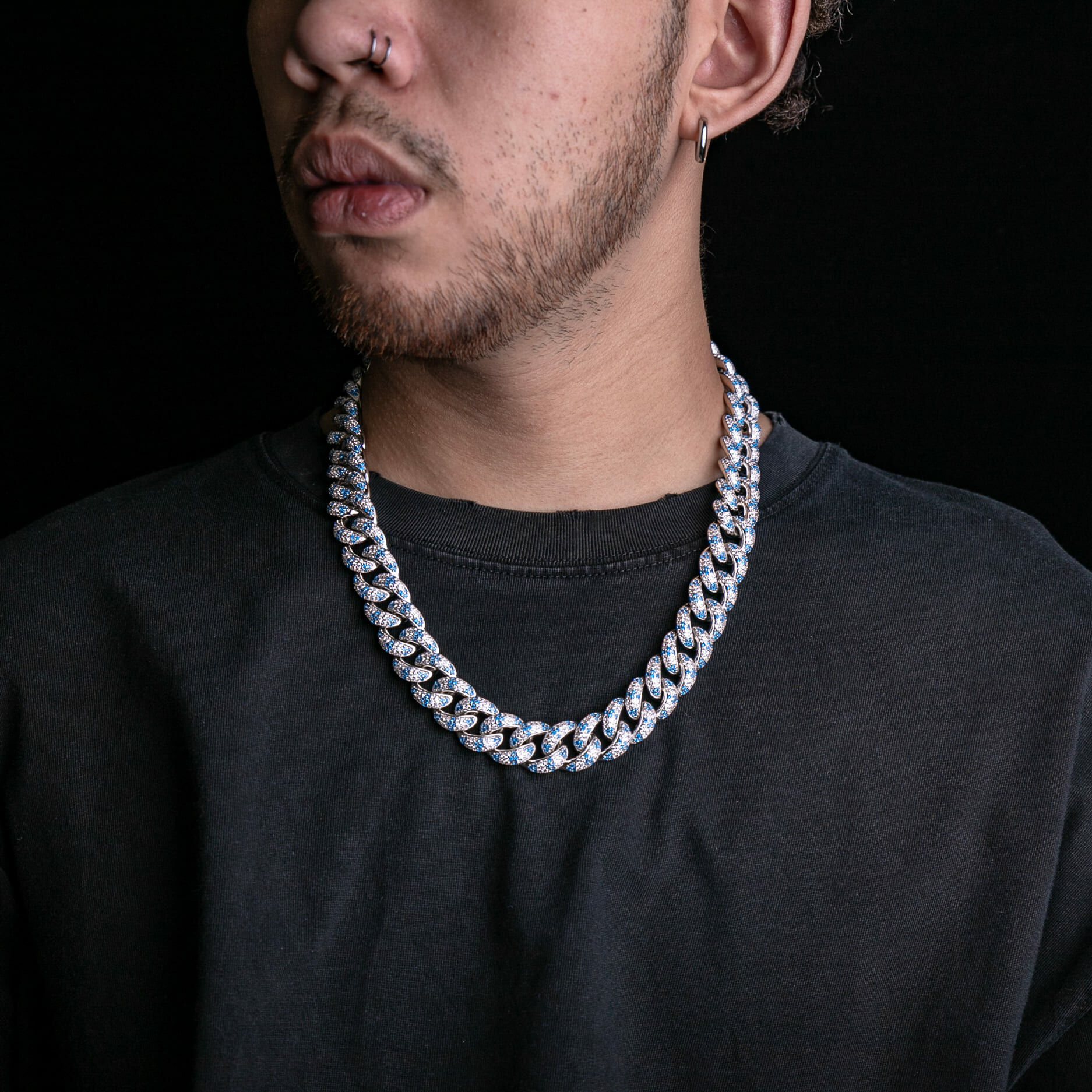 客製化18mm滿鑲彩色迷彩古巴鍊