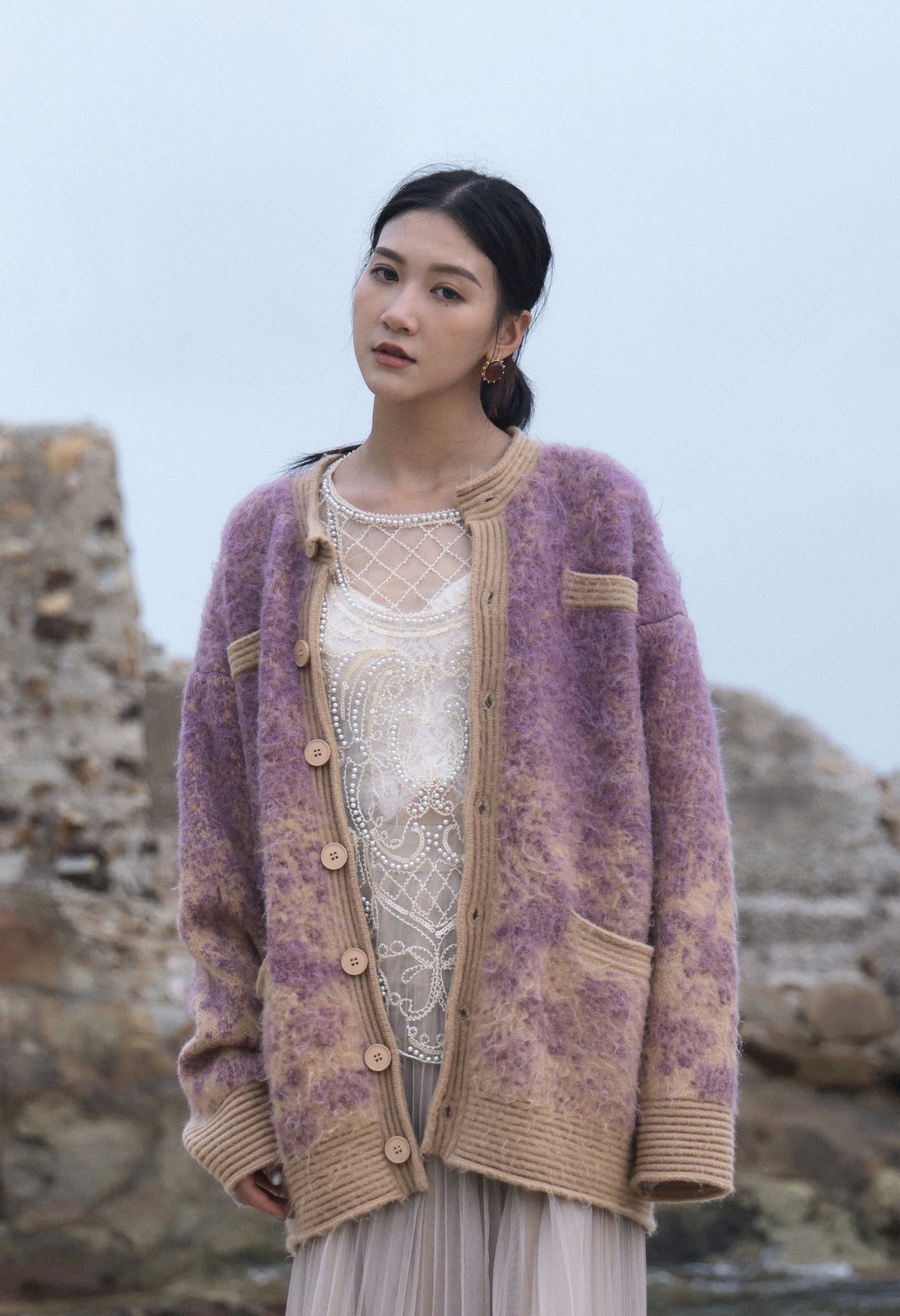 紮染紋粗邊毛線cardigan（現貨款式）