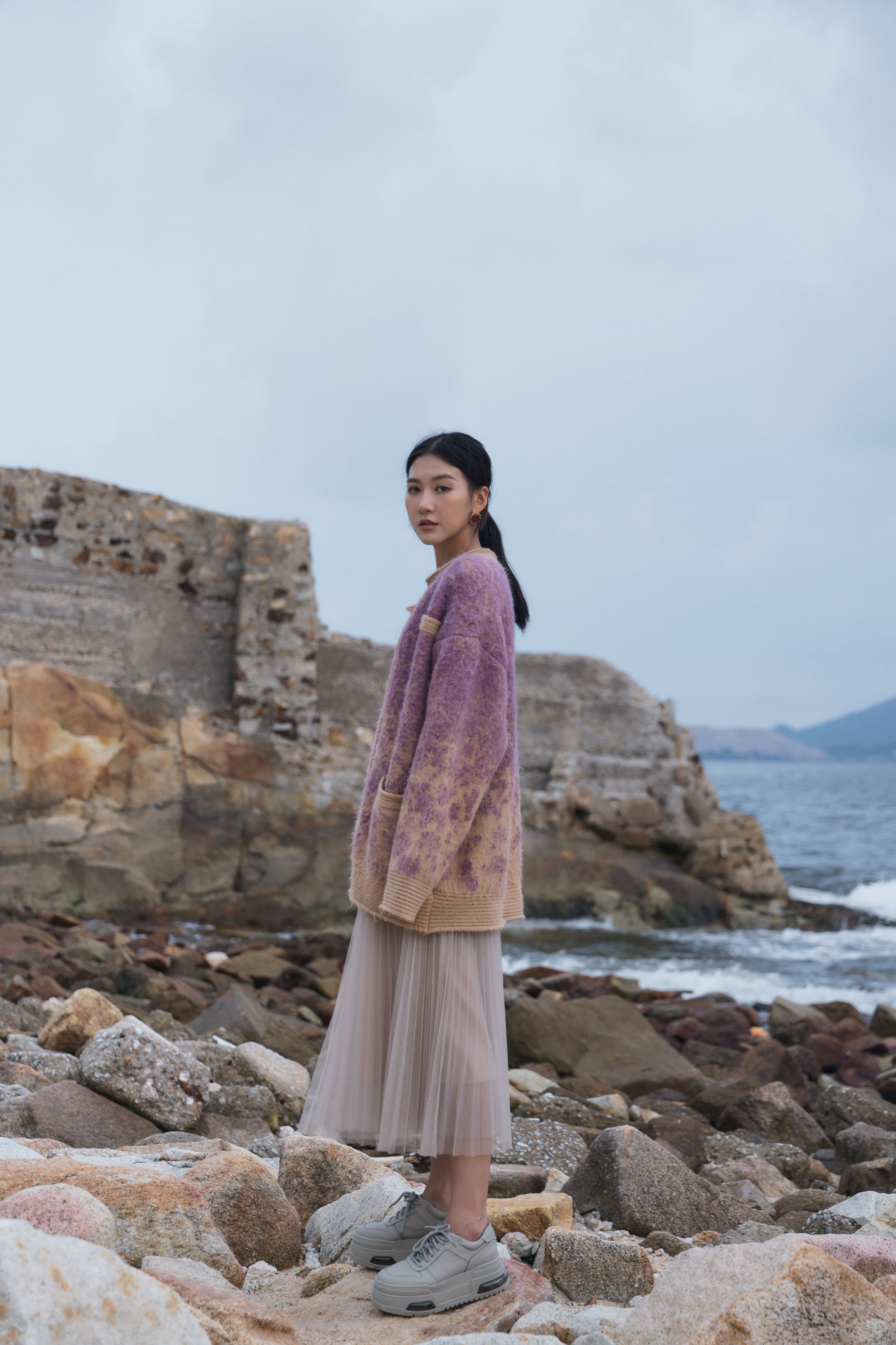 紮染紋粗邊毛線cardigan（現貨款式）