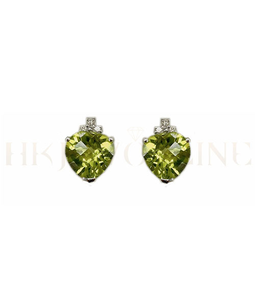 14K White Gold Peridot Heart Diamond Earrings