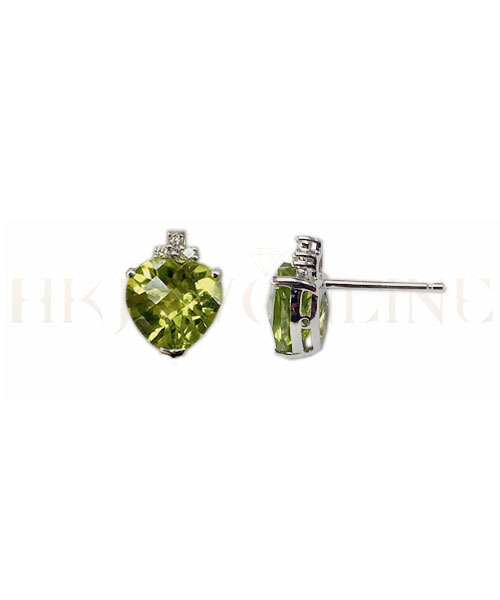 14K White Gold Peridot Heart Diamond Earrings