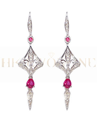 18K White Gold Ruby Diamond Earrings