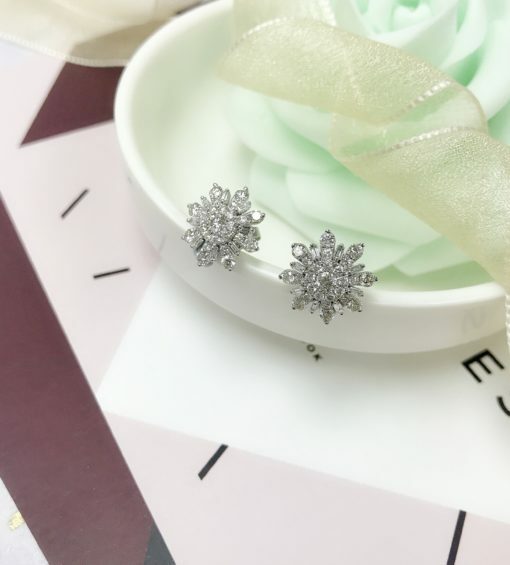 18K白金雪花鑽石耳環