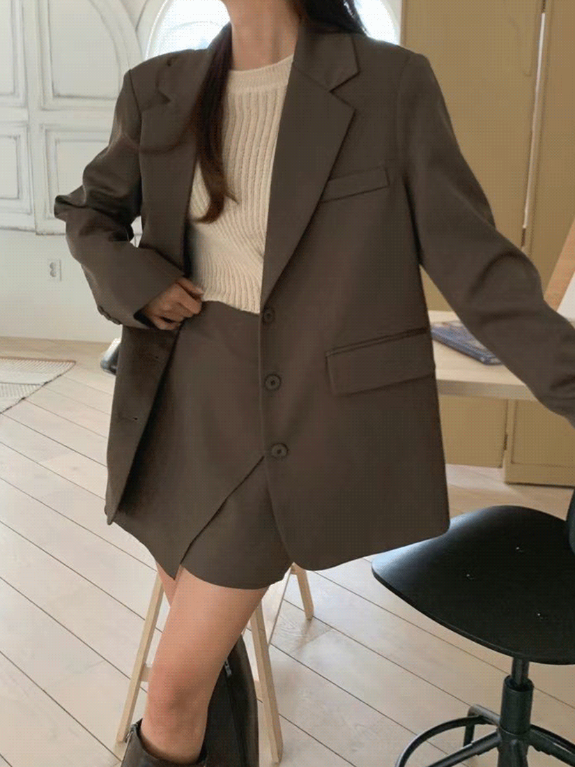 [現貨]率性翻蓋西裝套裝外套(灰色)