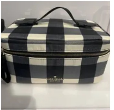 [S] KATE SPADE KC644 CHELSEA TEXTURED GINGHAM TRAVEL COSMETIC,BLACK MULTI, 196021322129 (SKS852)