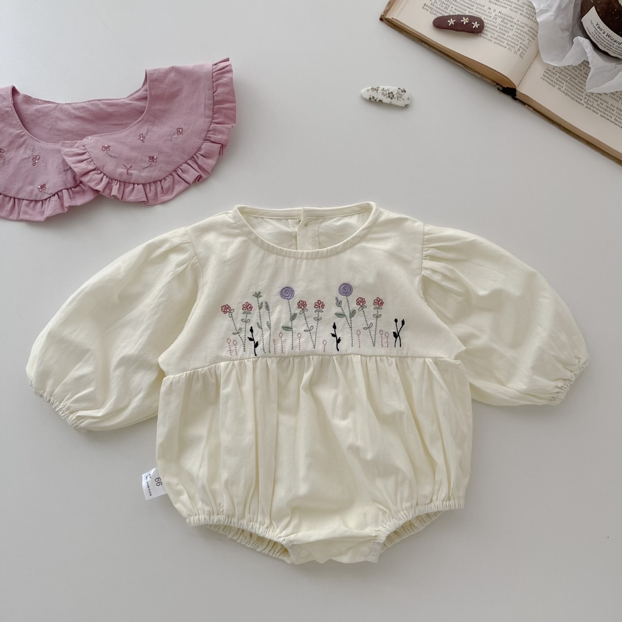 可拆粉領長袖包屁衣