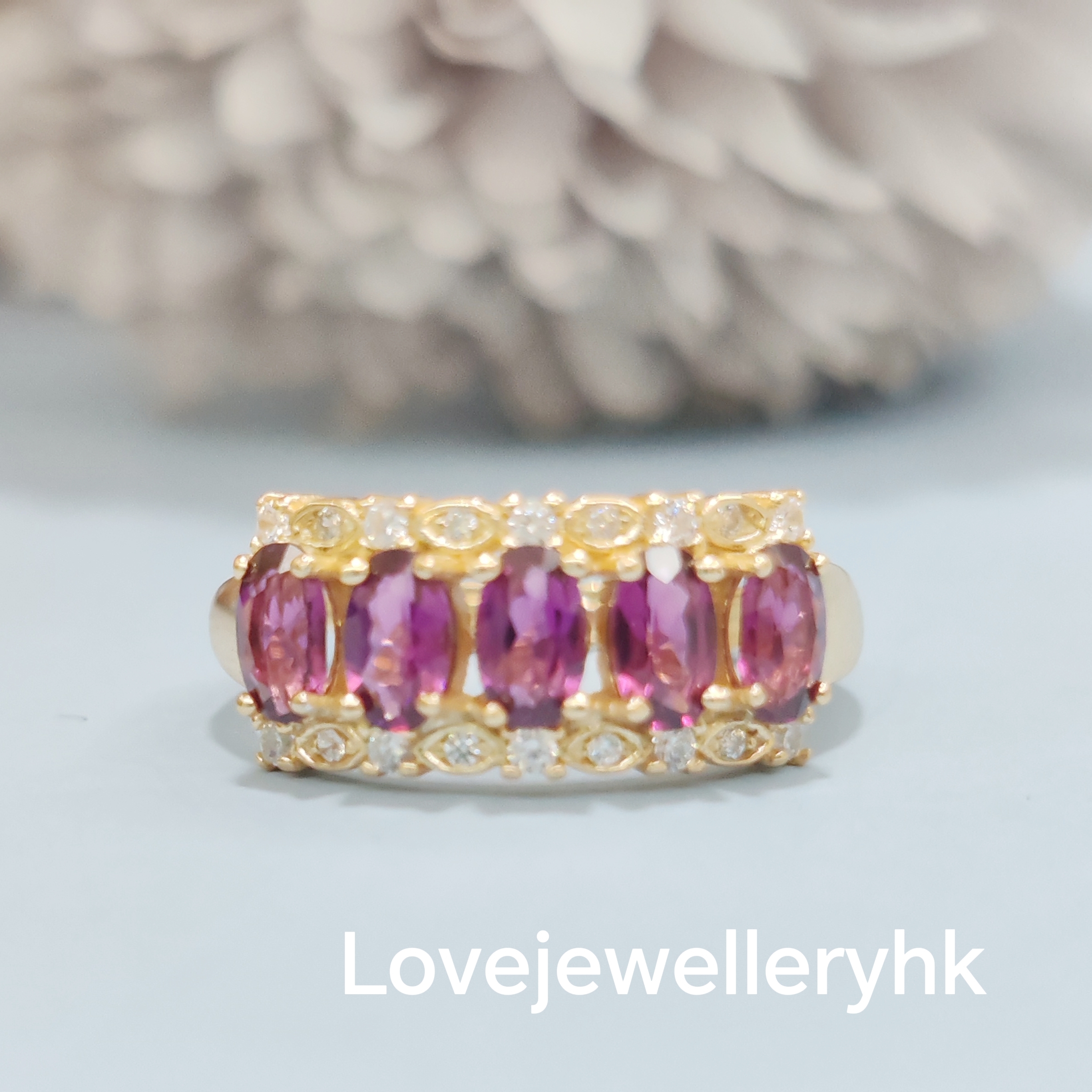 黃金色天然石榴石排戒    GR007