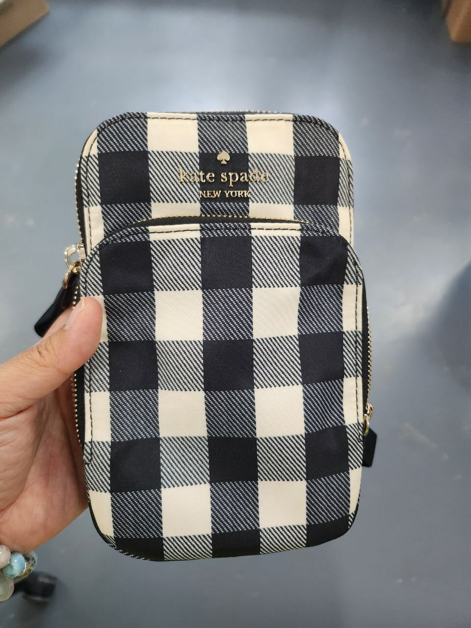 [S] KATE SPADE KC643 NS DLZP PHONECBDY TEXTURED GINGHA,BLACK MULTI, 196021322037 (SKS866)