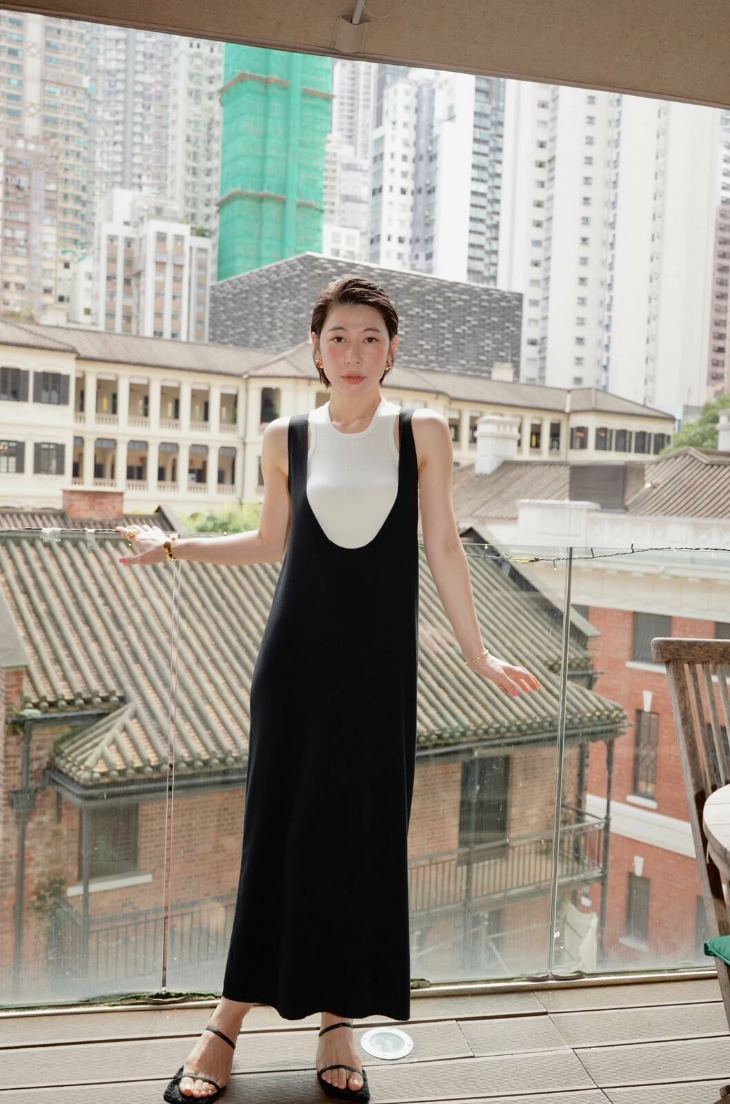 HANAA秋季新款氣質背心無袖顯瘦羊毛大領吊帶休閑長裙