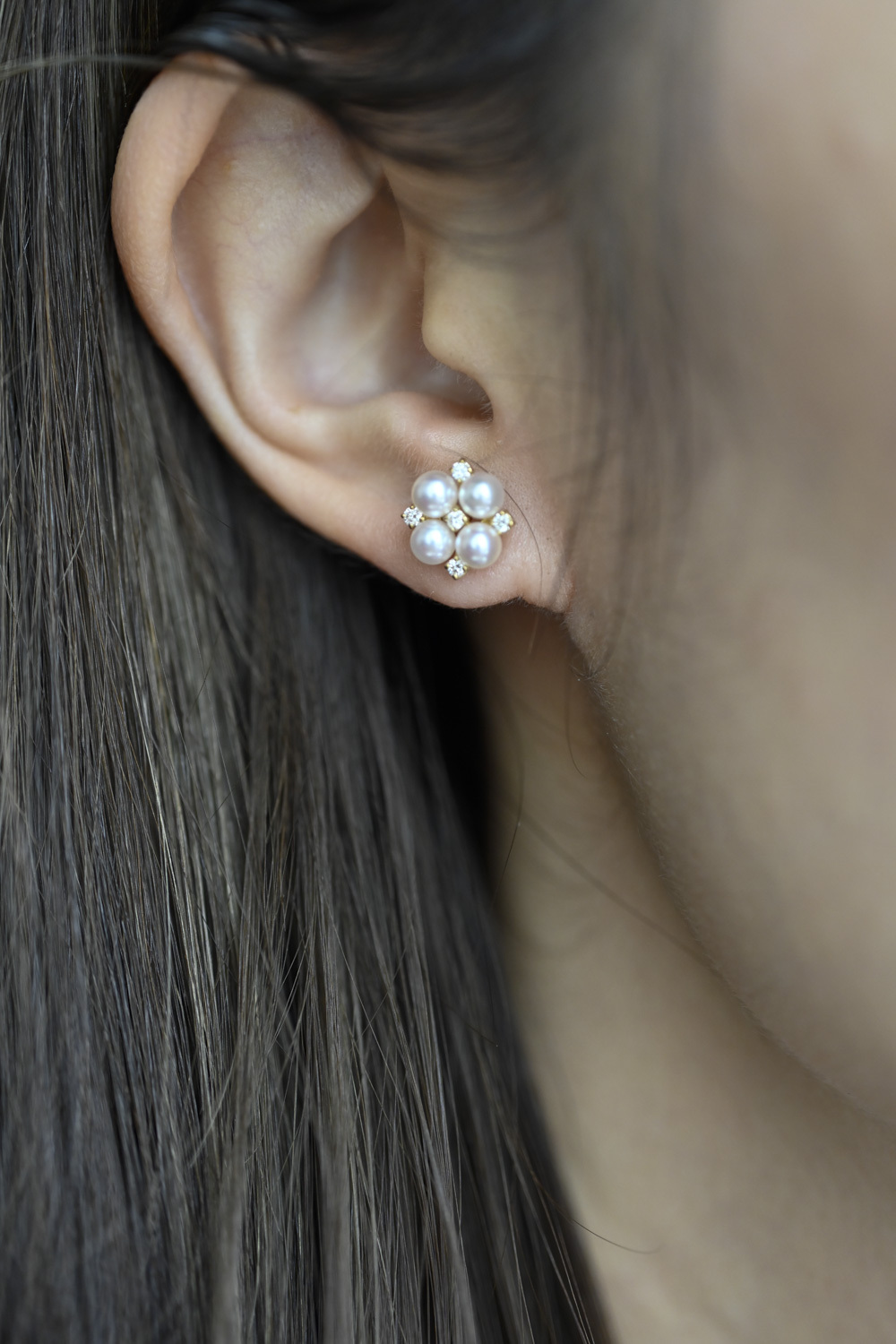 18K Akoya Pearl Clover Diamond Earring