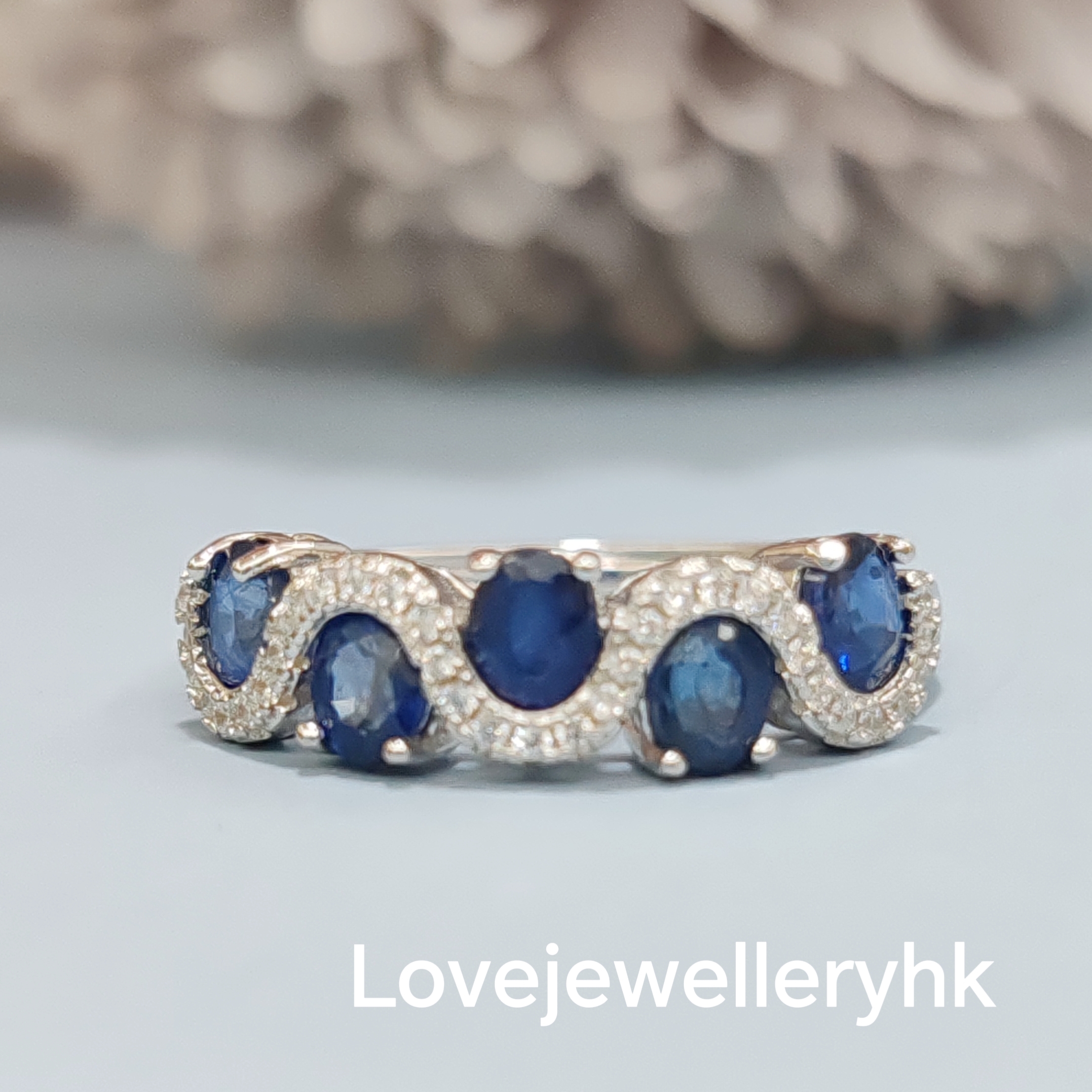 天然藍寶石波浪排戒   GR010