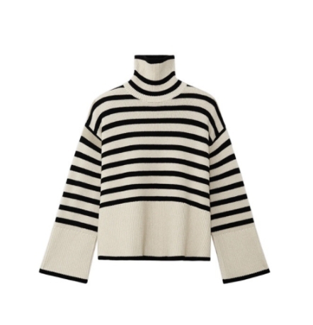 ᴷᴼᴿᴱᴬ 🇰🇷 <現貨>設計師款高領寬袖黑白條紋毛衣