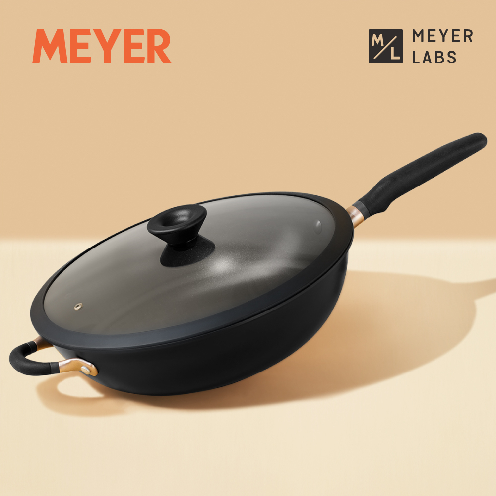 《MEYER Accent》微金亞光黑-陽極氧化32cm不沾鍋炒鍋含蓋(IH/電磁爐適用)