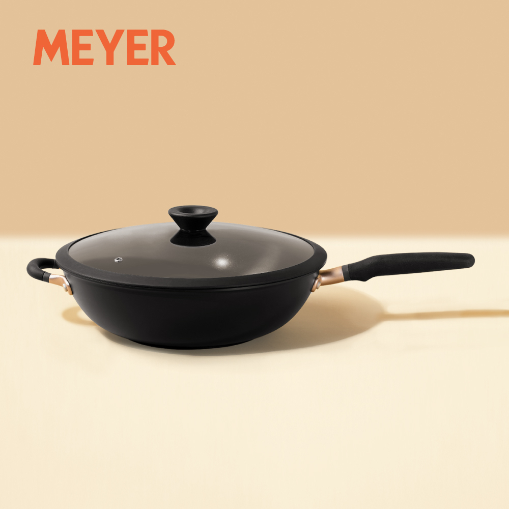 《MEYER Accent》微金亞光黑-陽極氧化32cm不沾鍋炒鍋含蓋(IH/電磁爐適用)