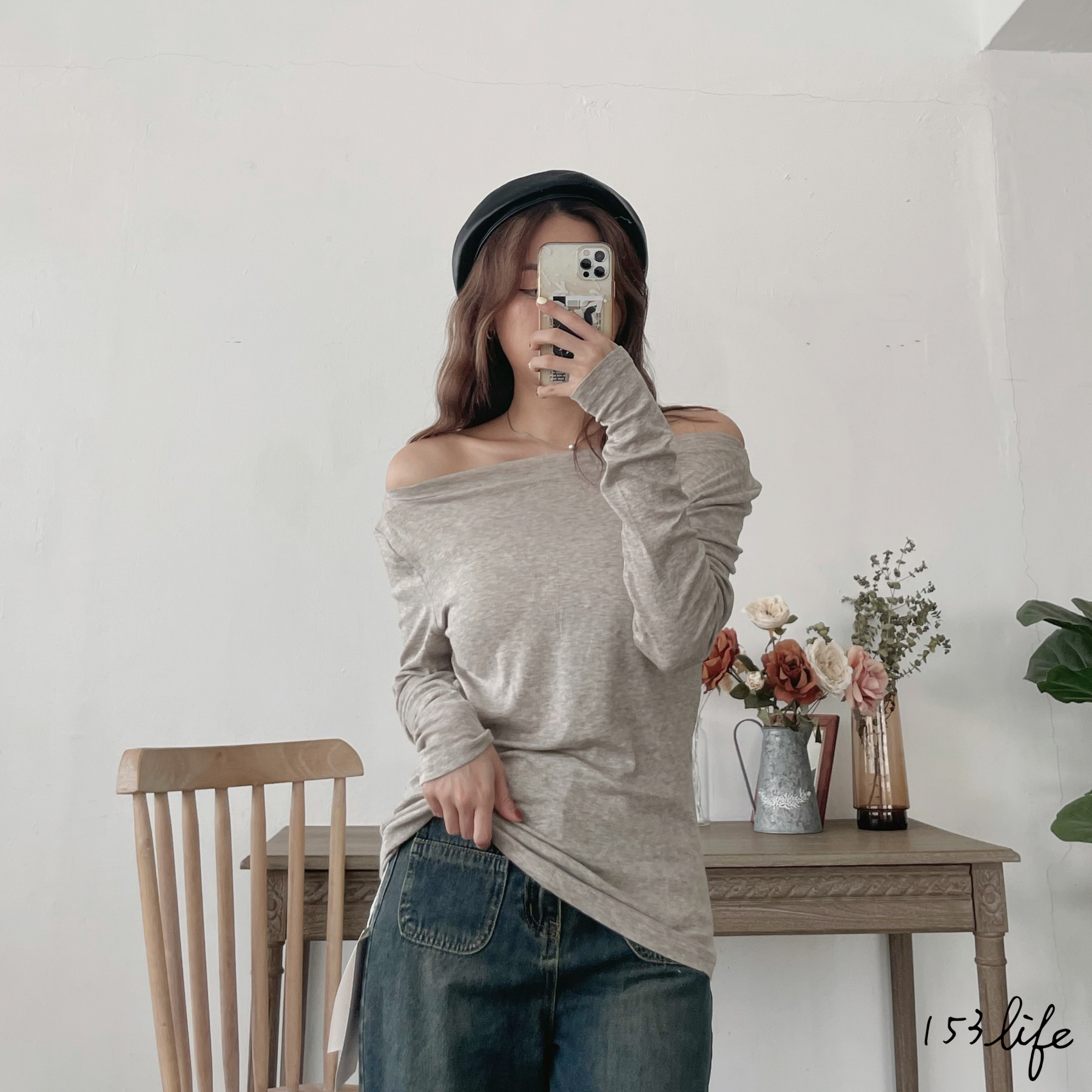 |現貨|𝑙𝑎𝑑𝑦.輕熟風| 彈性一字領長版上衣