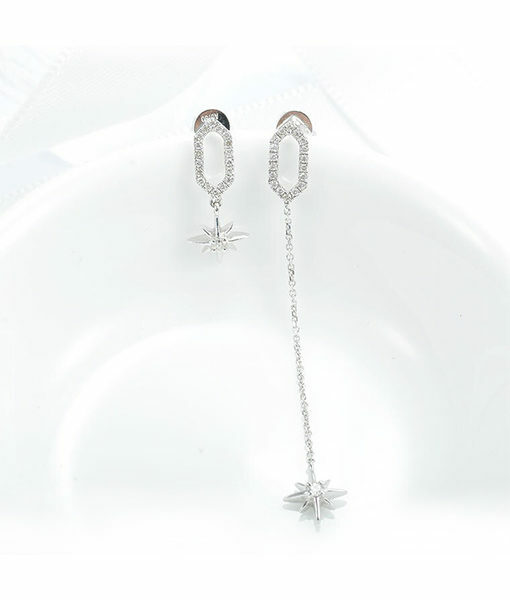 18K白金北極星鑽石耳環