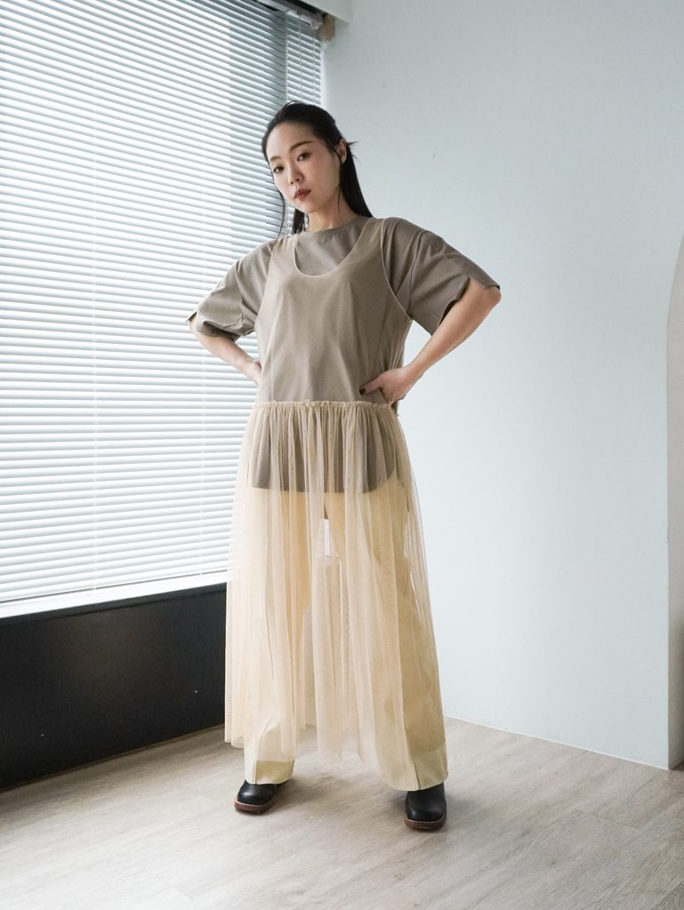 0819透紗連身造型洋裝(杏)