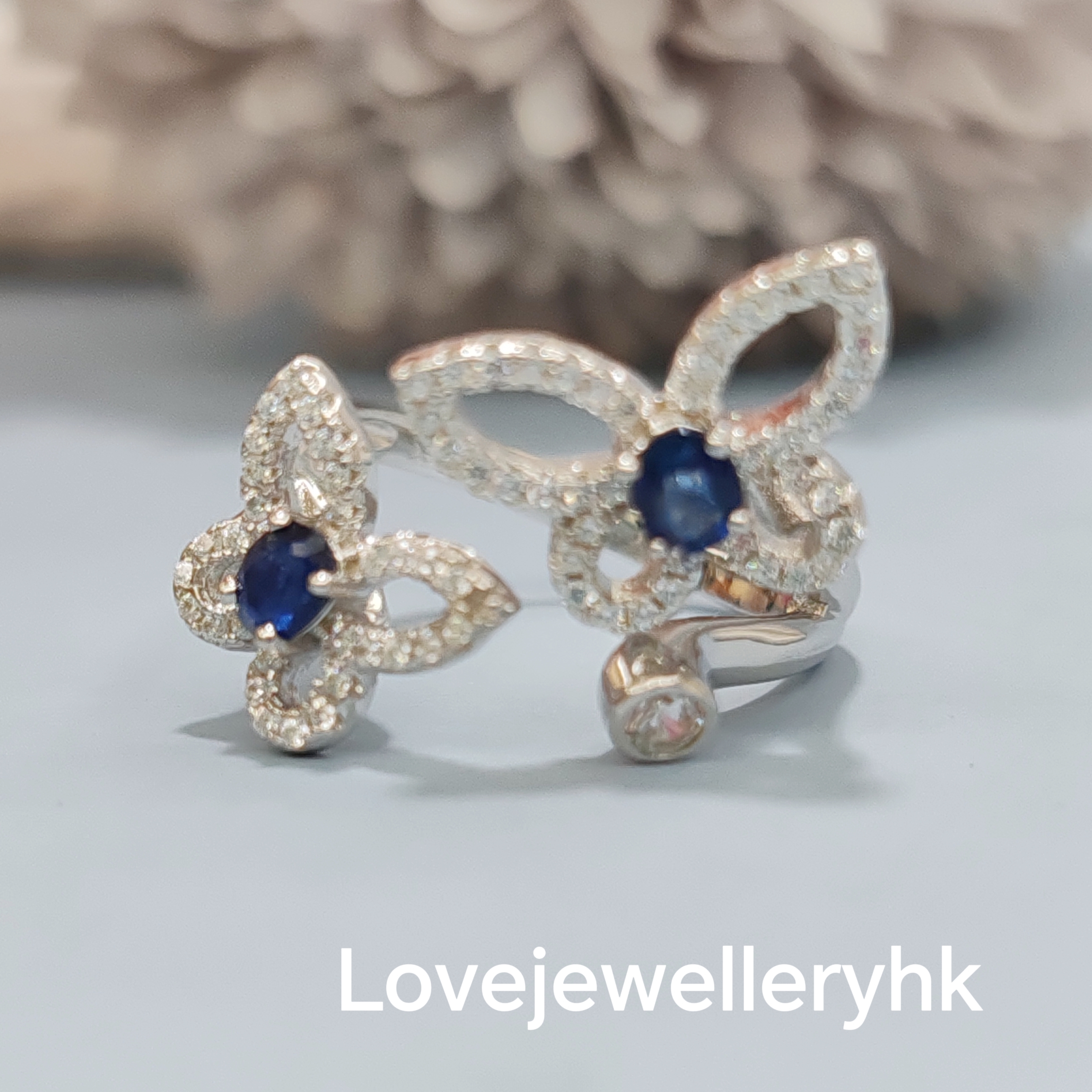 天然藍寶石蝴蝶雙飛戒指    GR014