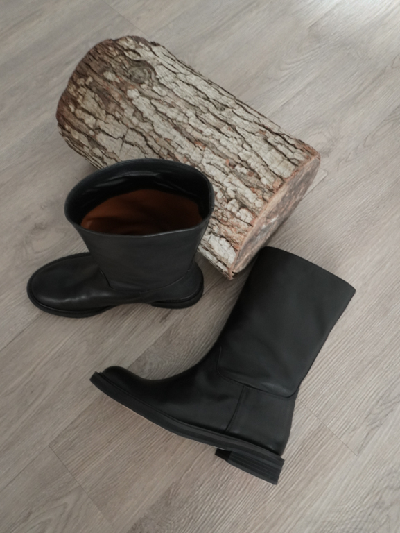 0923手工真牛皮中筒靴(黑)