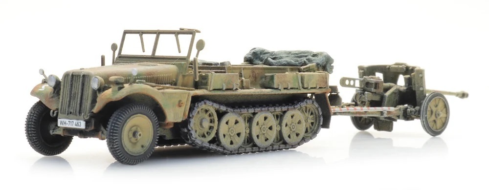 Artitec  6870491 HO規 Sd.Kfz. 10 + PAK 38, Camo 半履帶車+反戰車砲