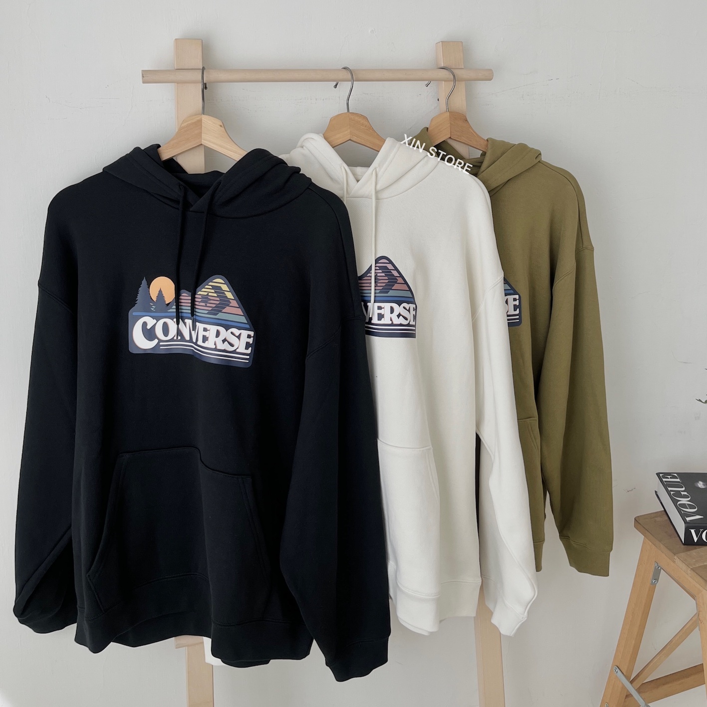 【現貨】Converse Loose Fit 帽Tee 長袖 落肩 夕陽 山脈 Logo 口袋 三色